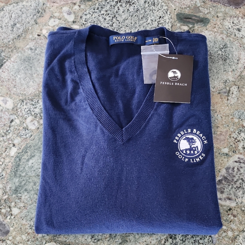 Polo Ralph Lauren Golf Pebble Beach Navy Blue V-Neck Sweater - Picture 8 of 10